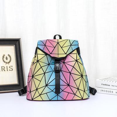 China 2021 Fashion Geometric PU Leather Luxury Reflective Luminous Backpack For Ladies Women Fashion Teenage Girl School Backpack for sale