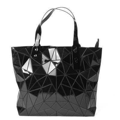 China Fashion Factory Wholesale Success 2021 Luxury Black Shiny Smooth Geometric PU Tote Bag Handbag Women Ladies for sale