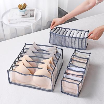 China Hot Selling 3pcs Viable Set Foldable Household Mesh Underwear Divider Storage Box Socks Bras Drawer Storage Organizer for sale