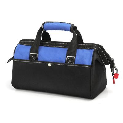 China 600D Customize Wide Mouth Heavy Duty Waterproof Fabric Large Tool Bag Tote With Handle Soft Padded Electricians Gardening Tools Bag for sale