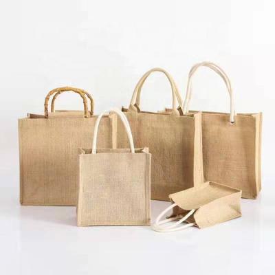 China Natural Environmental Shopping Handled Burlap Tote Bags Reusable Jute Bags For Advertising With Full Gusset for sale