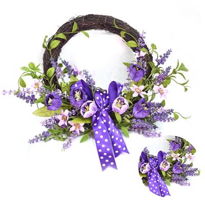 China Arts and Crafts Green Luxury Simulation Decorations Half Wreath Environmental Protection Tulip Lavernder Half Wreath Garlands for sale