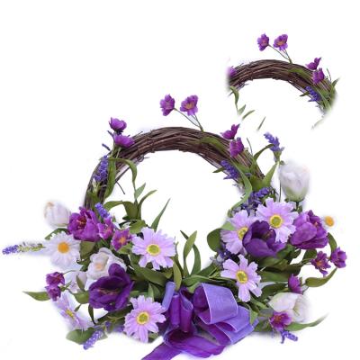 China Real green environmental protection touch arts and crafts weave handmade half spring flower garland with ribbon for sale