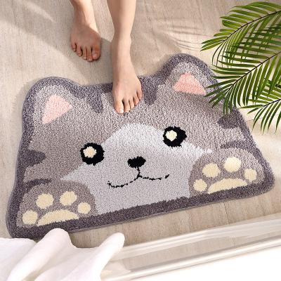 China Custom Cute Funny Dog Bathroom Fiber Mat Cat Door Mat Washable Custom Superfine Absorbent Door Mat For Home for sale