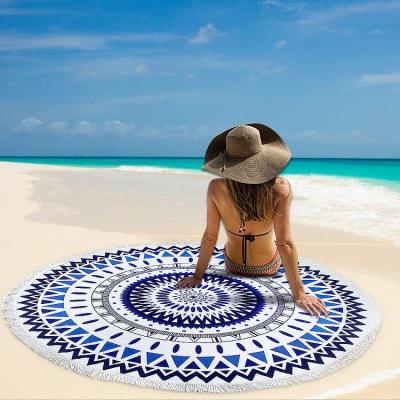 China Sustainable Wholesale Eco-Friendly Microfiber Round Beach Towel With Custom Logo Printing Sandproof Beach Towels With Tassels for sale