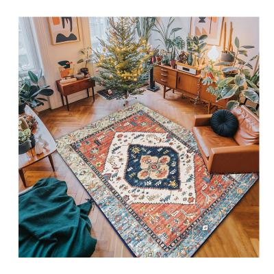 China Washable Luxury Persian printed carpet Chenille Fabric Polyester non-slip washable foldable area rug big size living room  rug for sale