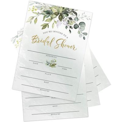 China Wedding Decoration CustomizedGreen and Eucalyptus Watercolor Design engagement birthday party 12.7 cm x 17.8 cm invitation letter with envelop for sale