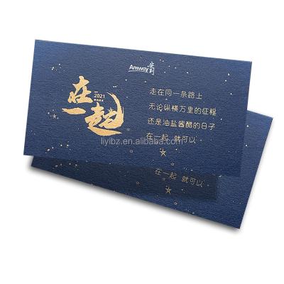 China Invitation Card Business Card Factory Customized Blue Cotton Paper Texture Starlight Warm Gold Thank You Card Greeting Card for sale