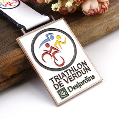 China Europe HSQ Factory Wholesale Antique Copper Soft / Hard Enamel Custom Triathlon Finisher Sport Medal for sale