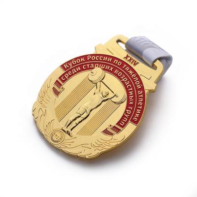 China Europe factory manufacture HSQ custom different sport weightlifting medal champion gold medallion with lanyard for sale