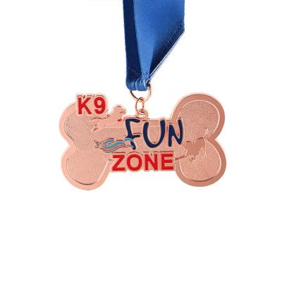 China Europe China Manufacturer Bone Shape Plating Color Medal Sports Dog Race Medals With Ribbons for sale