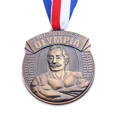 China Custom Europe HSQ Factory Logo 3d Gym Sports Antique Copper Metal Gym Medals for sale