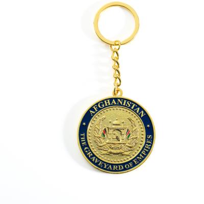 China Souvenir OEM Factory Price Best Quality Custom Stamping Metal Logo Coin Cutout Gold Coin Key Ring Plating Zinc Alloy Key Chain for sale