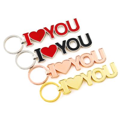 China High quality custom made HSQ metal factory letter key chain English letters enamel I love you key chain with ring for sale for sale