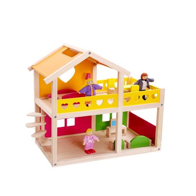 China Colorful /Safe /Environmental Happy Baby Play House Kids Furniture Toy Classic Wooden Doll House Great For Baby 3+ for sale