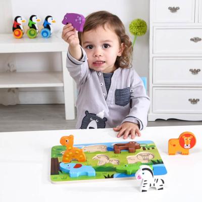 China Baby Chunky Farm Animal Educational Game Toy 3D Wooden Puzzle Colorful/Safe/Environmental for sale