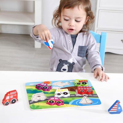 China Wooden Jigsaw Puzzle Baby Cartoon Wooden Toy Colorful/Safe/Environmental Chunky Transportation Educational Game Toy 3D for sale