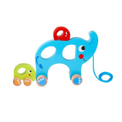 China Wooden Toys Toddler Colorful/Safe/Environmental String Pull Along Elephant Family Toy for sale