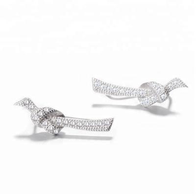 China FASHIONABLE 925 Silver Delicate Climber Earring Knot Design CZ Earrings Pave For Women for sale