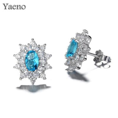 China New Design 925 Sterling Silver Earrings Blue Sapphire Fine Jewelry Earring Elegant Stud Earrings for sale