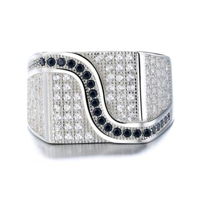 China Hiphop Yaeno's Jewelry Hot Soft 925 Sterling Silver Clear and Black CZ Stone Ring For Men for sale