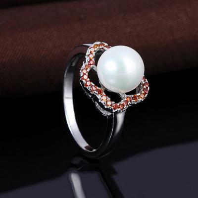 China Unique Fashion 925 Silver Sliver Flower Ring With Pearl Ring With Pearl for sale