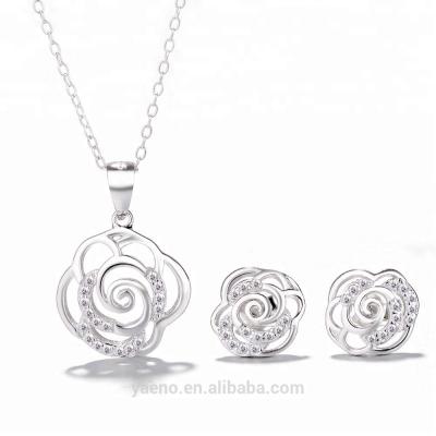 China TRENDY 925 Sterling Silver Artificial Flower Jewelry Necklace & Earring Set for sale