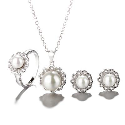 China Elegant Silver 925 Jewelry Set In Sunflower Design Pearl Pendant Necklace And Earrings Set For Women for sale