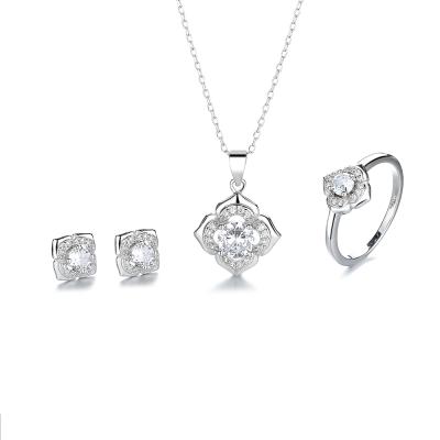 China Fashion CLASSIC Inset Jewelry Flower Yongen Pendent Necklace Set s925 Sterling Silver for sale