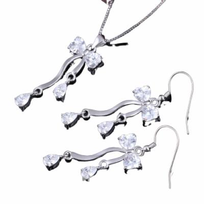 China Bow Necklace Set 3A Zircon Stone Fashion 925 Sterling Silver Necklace And Earring Set For Girls for sale