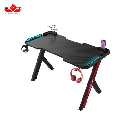 China Other Factory Custom RGB Led Light Computer Table Desk Gaming Desk With Shelf And Cup Holder for sale