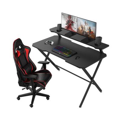 China Expandable Computer Gaming Table With Cool Stand E-sports Gamer Desk Black Gaming Desk With Monitor Shelf for sale