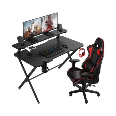 China Expandable Computer Gaming Table With Monitor Stand PC E-sports Gamer Desk With Monitor Shelf Cool Black Gaming Desk for sale