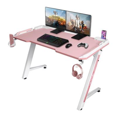 China Extendable RGB Led Light Table Computer Desk Manufacturer 47 Inch White Pink Gaming Desks for sale