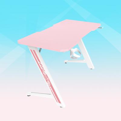 China Expandable White Pink Gaming Desk Table Maker 47 Inch Z Shaped Internet Cafe Gamer Desks for sale