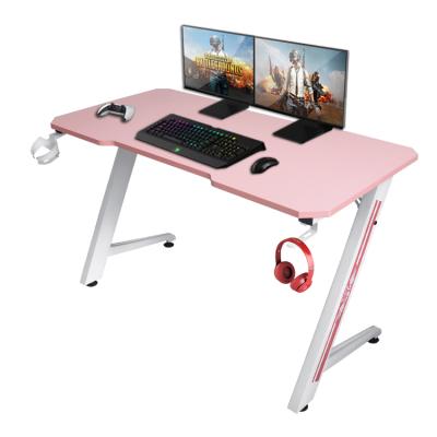 China Custom 31.5 Inch Computer Gaming Computer Desk E-sports Manufacturer Pink White Z Shaped Expandable Desk for sale