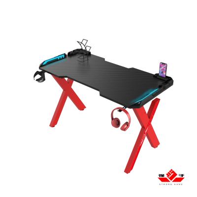 China Alternate X shaped with red led gaming desk carbon fiber desktop PC desktop gamer desk for sale