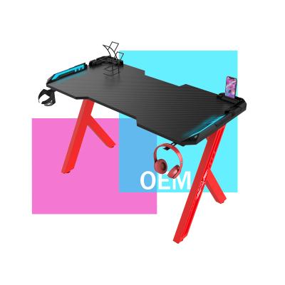 China Other R Shaped Led Lights Couple Gaming Desk For Small Space Custom Black Red Gaming Desk for sale