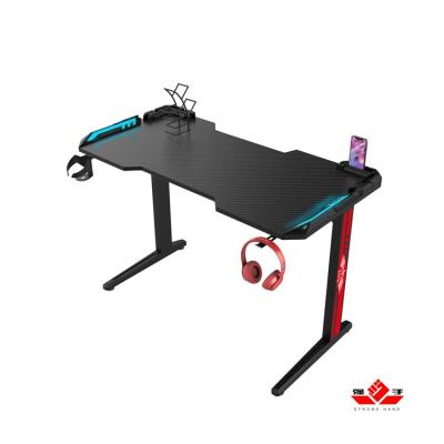 China Other Black T Shaped Carbon Fiber Gaming Desk With RGB Led Lights Computer Desk Wholesale for sale