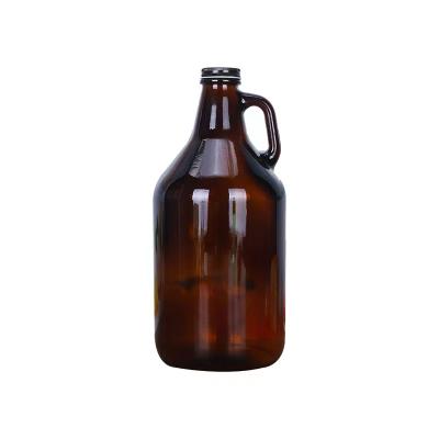 China Wholesale Beverage Hot Sales Empty 1 L 32 Ounce Amber Glass Growler Bottle For Wine With Aluminum Lid for sale