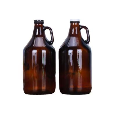 China Beverage Luxury Customize 1 L 32 Ounce Round Shape Amber Glass Beer Growler Bottle For Beer With Aluminum Screw Lid for sale