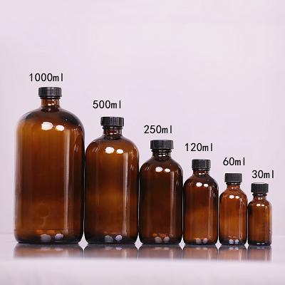 China 30ml 60ml 120ml 240ml 500ml Chemical Amber Clear Glass Boston Bottle Free Sample With Plastic Cap For Pharmaceutical for sale