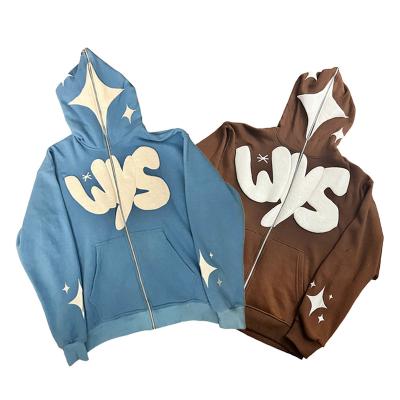 China Anti-wrinkle Oem custom manufacturer 3d logo made men oversized pullover streetwear 3d foam puff printing full zip up hoodie for sale