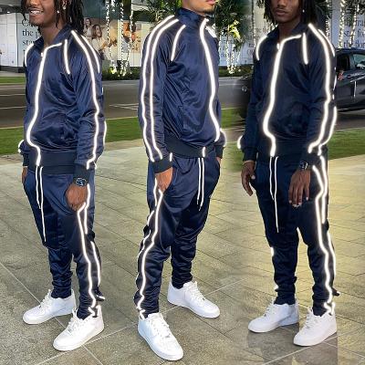 China Breathable Custom two piece set training wear 3d reflective logo streetwear track suit for men for sale