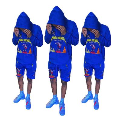 China Breathable Wholesale sweat suit short set 2 piece workout set private label french terry cotton hoodie joggers shorts sets for sale