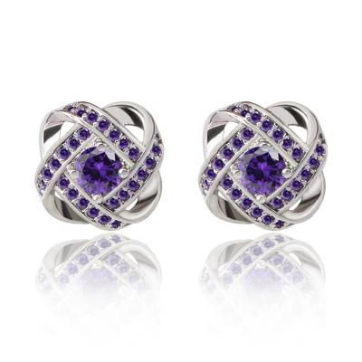 China Fashion Purple CZ Diamond Stud Earring Party Wedding Earrings For Women Flower Charm White Gold Stud Earring for sale