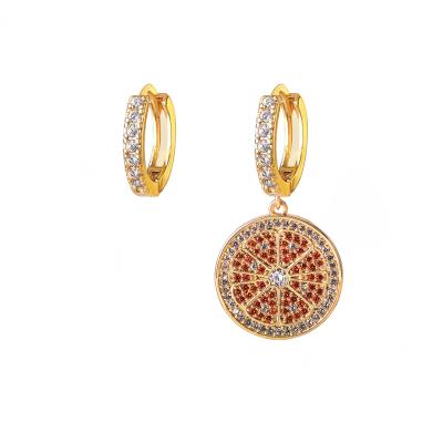 China 2020 Vintage African Asymmetrical Orange CZ Fruit Shape Earrings CZ Gold Plated Huggie Circle Earrings for sale