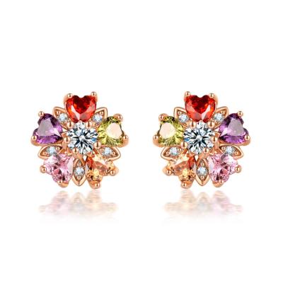 China BOHEMIA New Arrival Earring Rainbow Flower Stud Earring With Rose Gold Plated For Ladies for sale