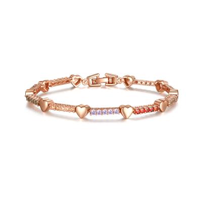 China TRENDY Rose Gold Crystal Bracelet Women Heart Rainbow Zircon Bracelet Jewelry for sale