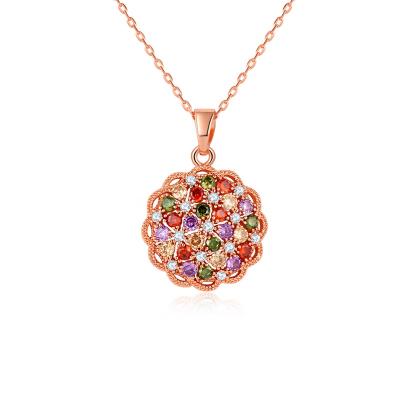 China BOHEMIA Flower Rainbow Zircon Bohemian Necklace Rose Gold Plated Jewelry Pendent Necklace For Women for sale